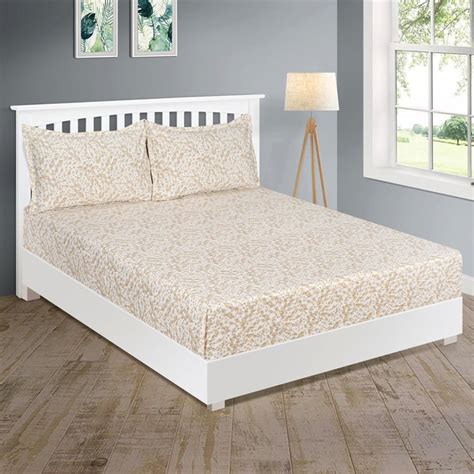 Buy SWAYAM Pastel Vogue Beige Floral Printed Cotton Double Bedsheet Set ...