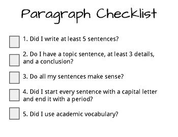 Image result for Paragraph Writing Checklist