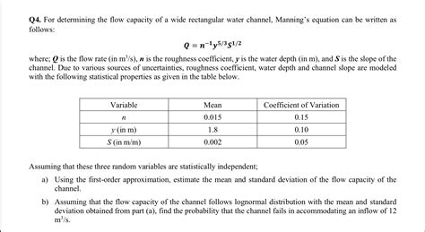 Solved Q4. For determining the flow capacity of a wide | Chegg.com