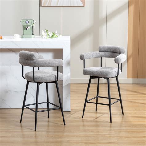 Zesthouse 26.7" Swivel Counter Stools Set of 2, Linen Upholstered Bar ...