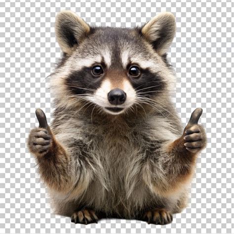Premium PSD | A raccoon giving a thumbs up on transparent background