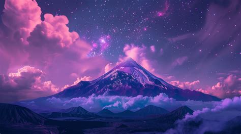 Purple Majestic Volcano Under Starry Night Sky Wallpaper, HD Artist 4K ...