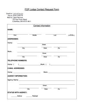 Fillable Online FOP Lodge Contact Request Form Fax Email Print - pdfFiller