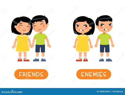Friends and Enemies Antonyms Flashcard Vector Template. Stock Vector ...