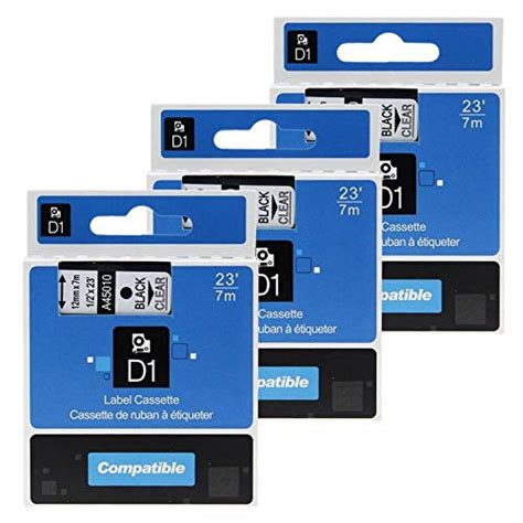 Dymo Compatible Label Black on Clear- 9mm X 7 Meter - Pack of 5 by ...