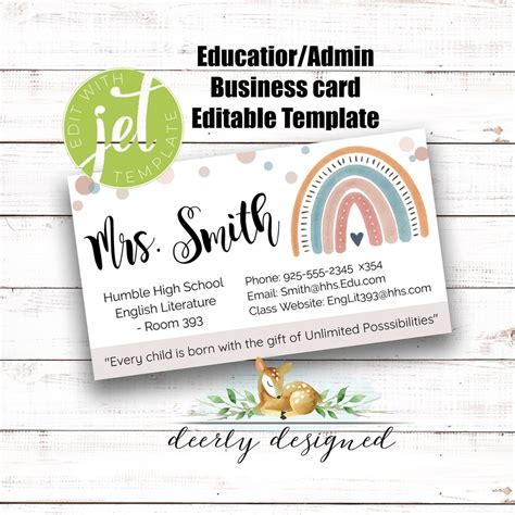 EDITABLE Teacher / Principal Business Contact Card - Editable Business ...