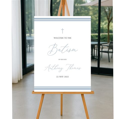 Baptism Welcome Poster Editable Blue Stripe Blue Baptism Sign, Holy ...
