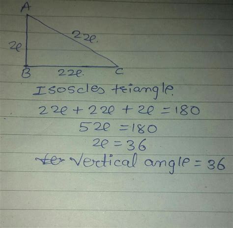 The measure of one of the base angles of an isosceles triangle is twice ...