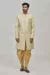 Buy Gold Silk Embroidery Geometric Sherwani Set For Men by Arihant Rai ...