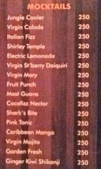 Menu at Polo Bar, Dehradun