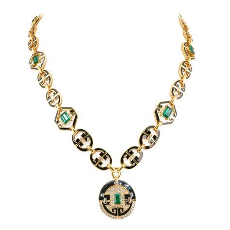 Emerald Green & Black Enamel Art Deco Necklace – Bold Statement Jewelr ...