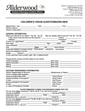 Fillable Online CHILDREN S VISION QUESTIONNAIRE-NEW Fax Email Print ...