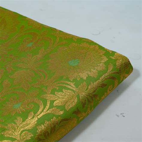 Premium Parrot Green Color Satin Brocade Fabric Fabric for Designers ...