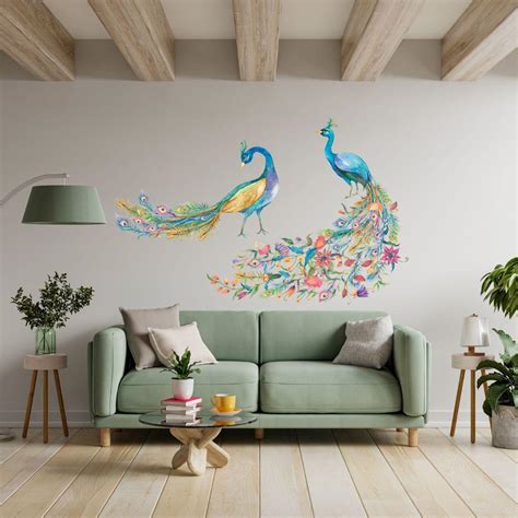 Slender Peacock Wall Sticker (PVC, 130 x 110 cm, Self-adhesive) – Rangoli