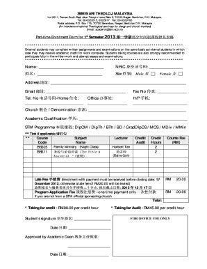 Fillable Online stm edu seminari theoloji malaysia form Fax Email Print ...