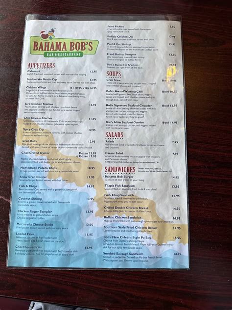 Menu at Bahama Bob's restaurant, Pooler