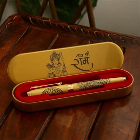 Buy INTERNATIONAL GIFT® Golden Lord Ram Ji Blue Pen | Beautifully ...