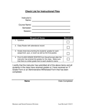 Instructional Files Check List - Blank Fillable Template | Fill Out ...