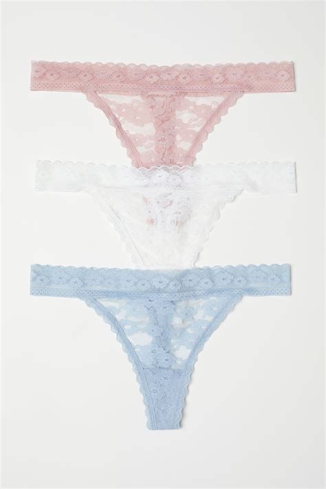 3-pack lace string briefs - Light blue/Old rose - Ladies | H&M IN