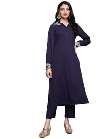 Buy VARANGA Women's Purple Dori Embroidered Collar, Long Sleeves With ...