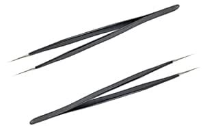 ERH India 2 Pcs Black Tweezers Straight for Electronics Repair ...