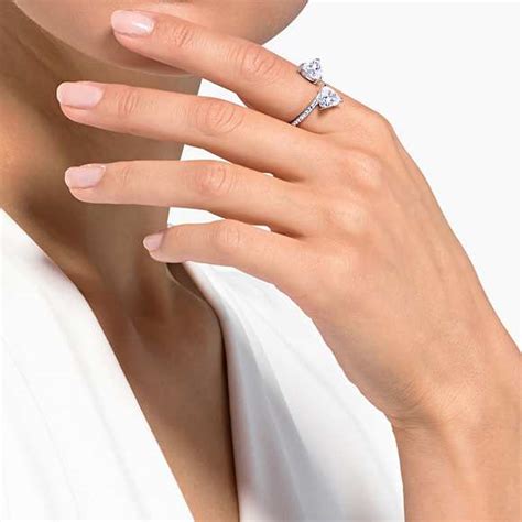 Mesmera Attract open ring, Heart cut, Pavé, Heart, White, Silver-tone ...