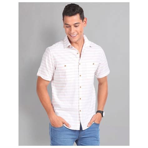 Buy AD By Arvind Horizontal Stripe Dual Pocket Casual Shirt Online