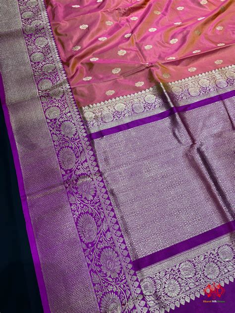 Pure Banarasi Handloom Katan Silk Antique Zari Saree In Cross Shades Of ...