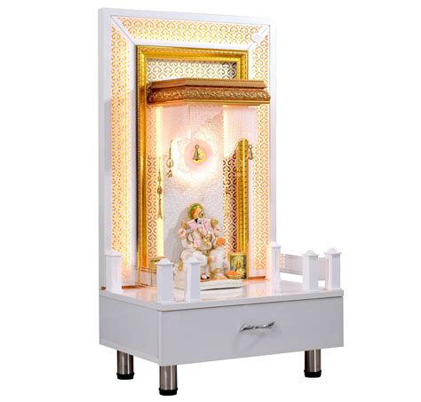 Wooden Mandir for Home Glossy White With LED Lights – Mandir Bazaar