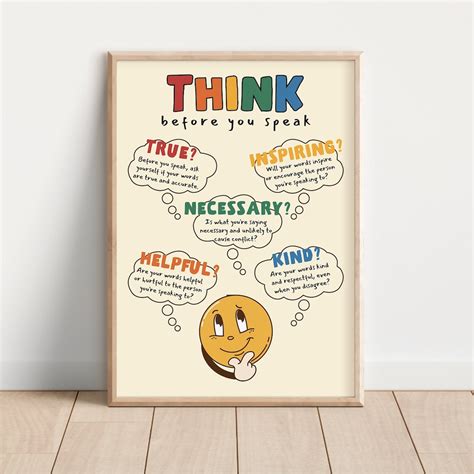 THINK Before You Speak Poster, Counseling Poster, Classroom Decor Poster, Calm Corner Prints ...