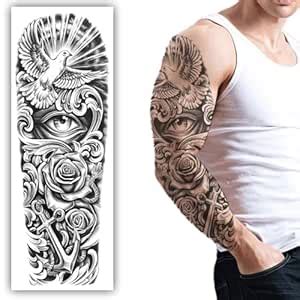 S.A.V.I Full Arm Sleeve Tattoo Sticker - Dove & Roses, Peace Symbol ...