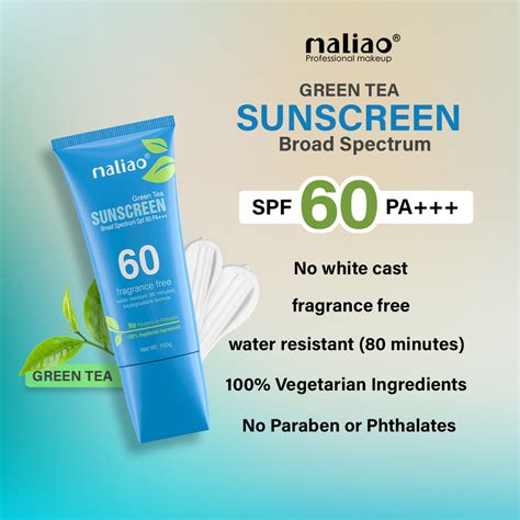 Maliao Green Tea Water-Resistant Sunscreen SPF 60PA+++ - Skin Protecti ...