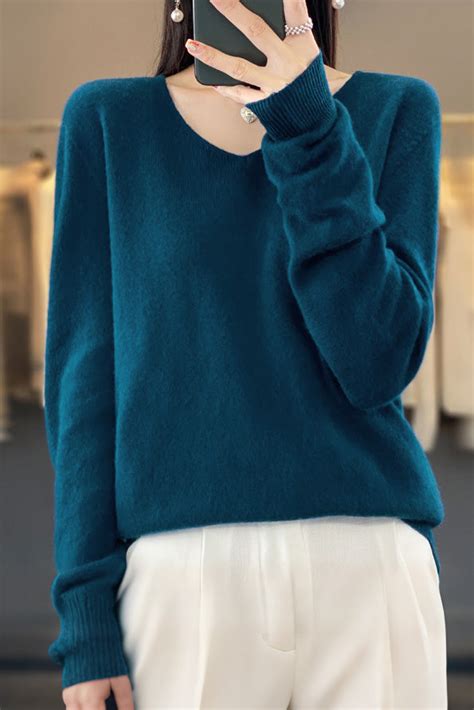 Early autumn simple loose V-neck pullover sweater – liwisi