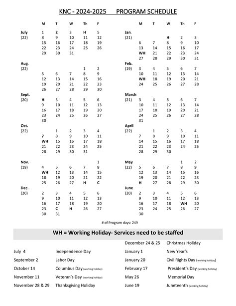2024-2025 Program Days - Kimi Nichols Center