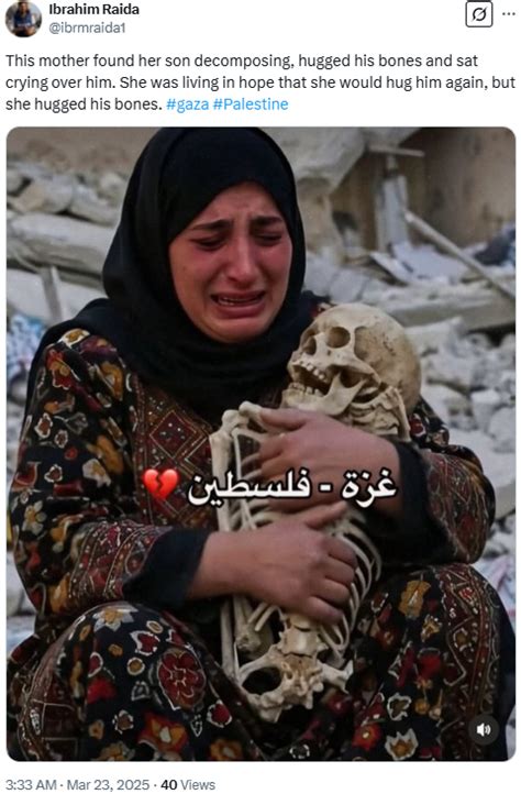 Image of Gazan Mother Carrying Her Son’s Bones Is AI-Generated