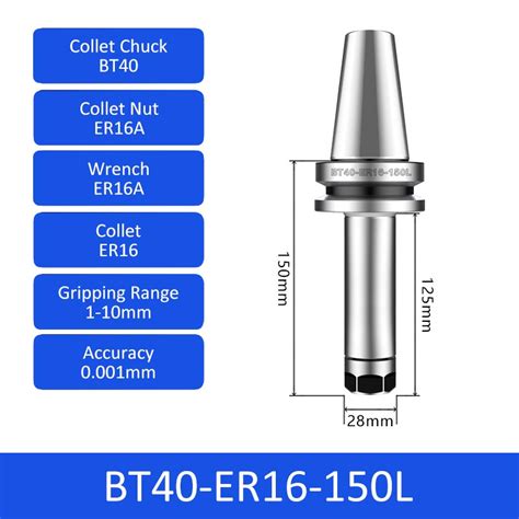 BT40-ER16-150L 0.001mm High-precision CNC Tool Holder ER Collet Chuck ...