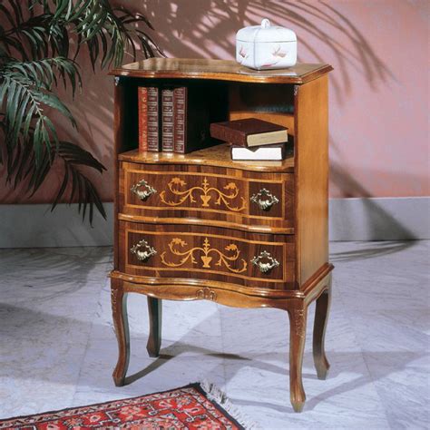 Classic Style Bedside Table in Walnut Wood with Two Drawers