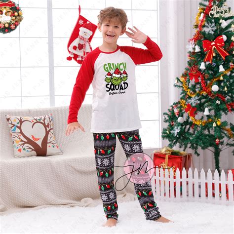 Family Christmas Pajamas Gap Custom Name Grinch Squad