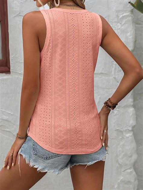 SHEIN LUNE Women's Solid Color V-Neck Sleeveless Casual Top, For ...