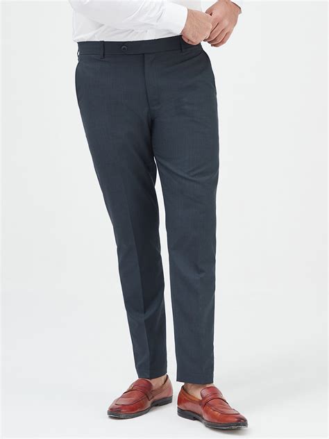 Buy MR BUTTON Grey Poly Slim Fit Trousers For Men
