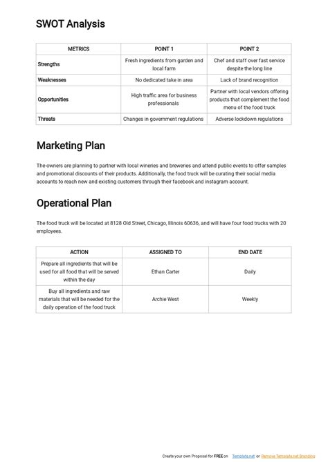 Food Truck Business Plan Template Free