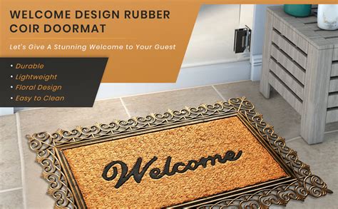 Buy Onlymat Natural Coir Black&Gold Welcome Printed Rectangular Doormat ...