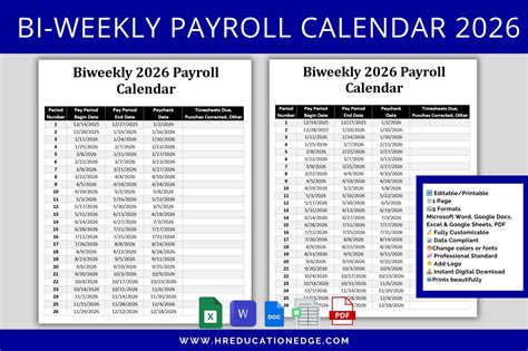 2026 Bi-Weekly Payroll Calendar Template - Printables Free Download