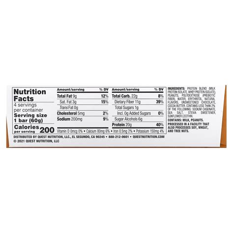 Quest Nutrition, Protein Bar, Chocolate Peanut Butter, 4 Bars, 2.12 oz ...