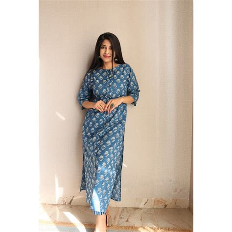 Sapphire Blue Sanganeri kurti – The Vasiliki