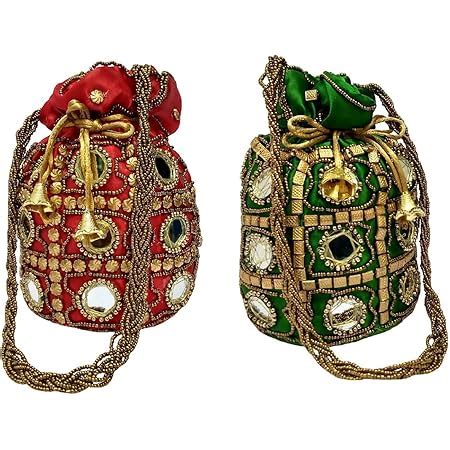 FILORA Women's Ethnic Rajasthani Silk Potli Bag (Multicolour) -Combo of ...