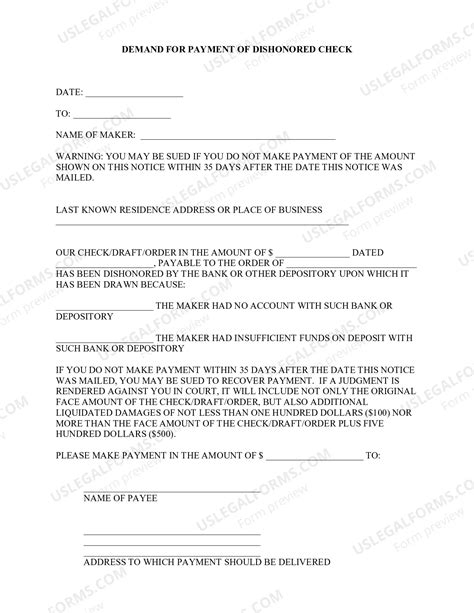 New Jersey Demand For Payment of Dishonored Check | US Legal Forms