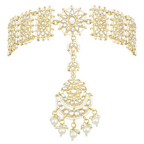 Buy Peora Gold Plated White Kundan Studded Ethnic Sheeshpatti ...