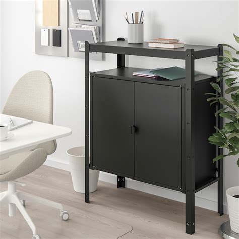 BROR shelving unit with cabinets, black, 85x40x110 cm (331/2x153/4x431 ...