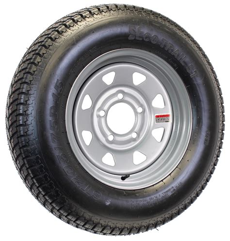 Trailer Tire On Silver Rim ST205/75D15 Load Range C 5 Lug On 4.5 15 x 5 ...
